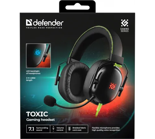 Гарнитура игровая DEFENDER (64552) Toxic черный, 7.1, LED, провод 2 м Гарнитура игровая DEFENDER (64552) Toxic черный, 7.1, LED, провод 2 м