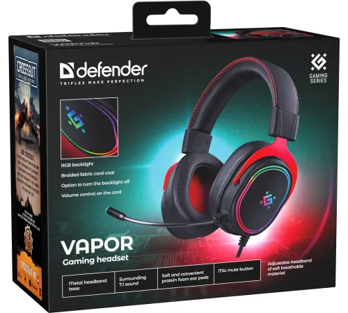 Гарнитура игровая DEFENDER (64584) Vapor черный, 7.1, RGB, провод 2.2 м Гарнитура игровая DEFENDER (64584) Vapor черный, 7.1, RGB, провод 2.2 м