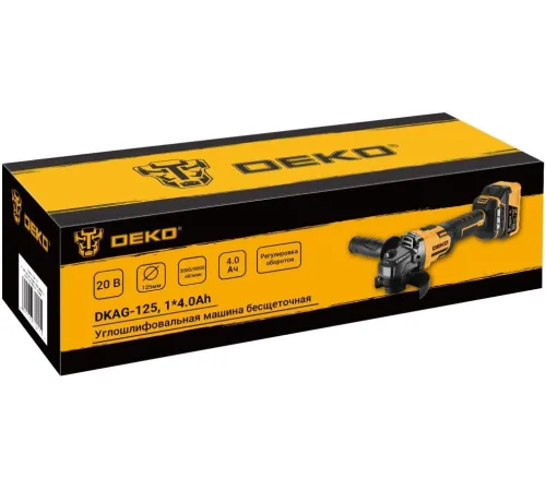 Углошлифовальная машина бесщеточная DEKO DKAG-125, 20В, 1*4.0Ач Углошлифовальная машина бесщеточная DEKO DKAG-125, 20В, 1*4.0Ач