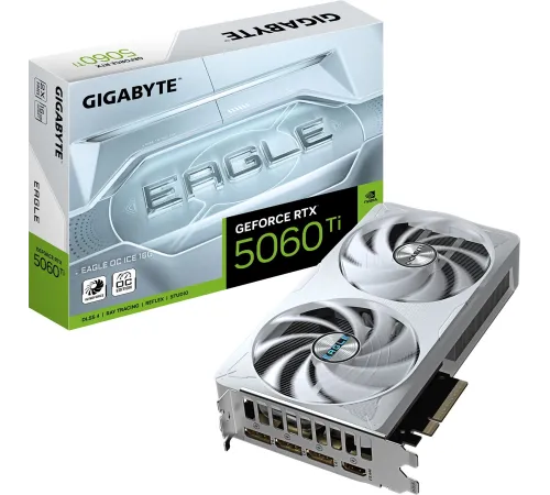 Видеокарта Gigabyte PCI-E 5.0 GV-N506TEAGLEOC ICE-16GD 1.0 NVIDIA GeForce RTX 5060TI 16Gb 256bit GDDR7 2805/28000 HDMIx1 DPx3 HDCP Ret