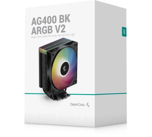 Устройство охлаждения(кулер) Deepcool AG400 Bk V2 ARGB Soc-AM5/AM4/1200/1700/1851 черный 4-pin 31.6dB Al+Cu 220W 643gr Ret (R-AG400-BKAMMN-GJD) Устройство охлаждения(кулер) Deepcool AG400 Bk V2 ARGB Soc-AM5/AM4/1200/1700/1851 черный 4-pin 31.6dB Al+Cu 220W 643gr Ret (R-AG400-BKAMMN-GJD)