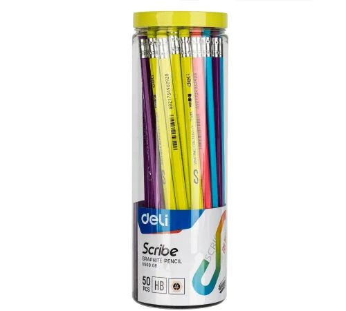 Набор карандашей ч/г Deli EU50806 Scribe НВ шестигран. липа ассорти 1цв. туба (50шт) ластик 50 карандашей