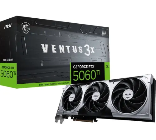Видеокарта MSI PCI-E 5.0 RTX 5060 Ti 8G VENTUS 3X OC NVIDIA GeForce RTX 5060TI 8Gb 256bit GDDR7 2482/28000 Без Видеовыходов HDMIx1 DPx3 HDCP Ret