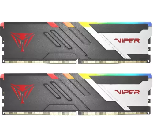 Оперативная память Patriot Memory Viper Venom RGB, DDR5, 48GB (2x24GB), 6000 MHz, CL30, с радиатором, RGB, серебристый/чёрный