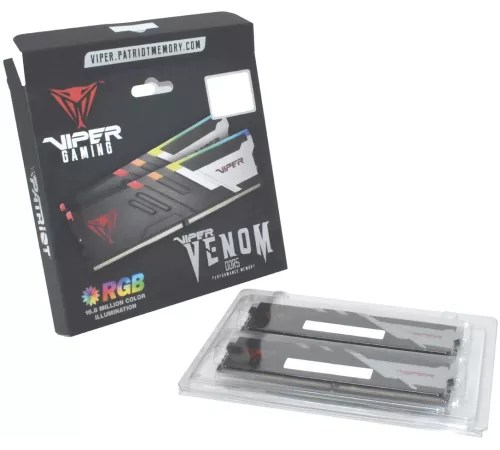 Оперативная память Patriot Memory Viper Venom RGB, DDR5, 48GB (2x24GB), 6000 MHz, CL30, с радиатором, RGB, серебристый/чёрный