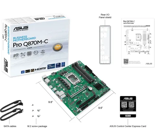 Материнская плата ASUS PRO Q870M-C-CSM, LGA1851, Q870, 4*DDR5, 4*SATA, 2*M.2, 3*USB 3.2, 2*USB 2.0, Type-C, 2*PCIx16, 1*PCIx1, 2*DP+VGA, mATX; 90MB1KEP-M0EAYC