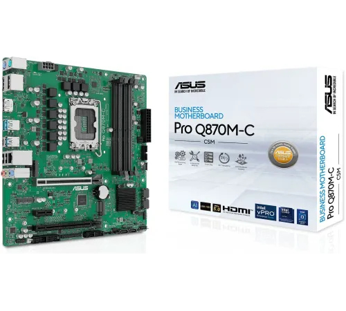 Материнская плата ASUS PRO Q870M-C-CSM, LGA1851, Q870, 4*DDR5, 4*SATA, 2*M.2, 3*USB 3.2, 2*USB 2.0, Type-C, 2*PCIx16, 1*PCIx1, 2*DP+VGA, mATX; 90MB1KEP-M0EAYC
