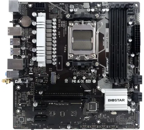 Материнская плата Biostar B650MT-E Pro SocketAM5 AMD B650 4xDDR5 mATX AC`97 8ch(7.1) 2.5Gg RAID+HDMI+DP