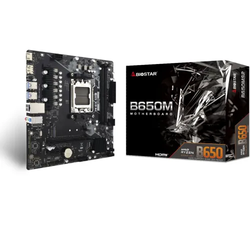 Материнская плата Biostar B650MS2-E SocketAM5 AMD B650 2xDDR5 mATX AC`97 8ch(7.1) 2.5Gg RAID+HDMI+DP