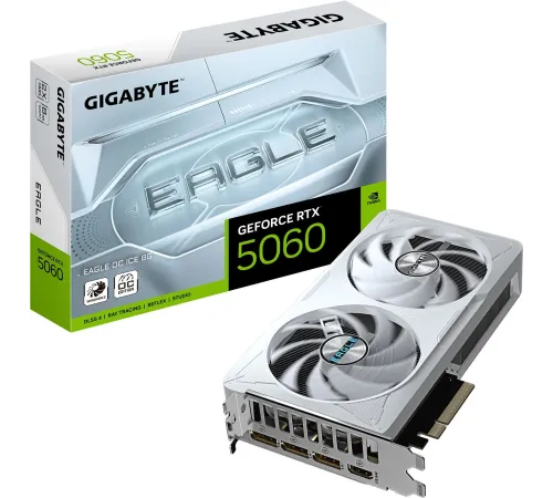 Видеокарта Gigabyte PCI-E 5.0 GV-N5060EAGLEOC ICE-8GD 1.0 NVIDIA GeForce RTX 5060 8Gb 128bit GDDR7 3840/28000 Без Видеовыходов HDMIx1 DPx3 HDCP Ret