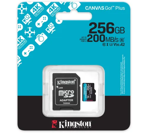 Флеш карта microSDXC 256GB Kingston SDCG4/256GB Canvas Go! Plus A2 + adapter