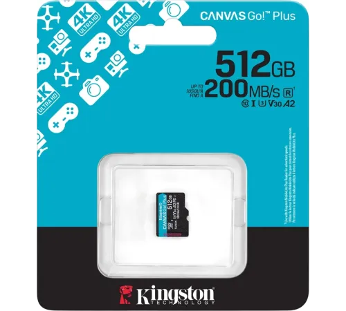 Флеш карта microSDXC 512GB Kingston SDCG4/512GBSP Canvas Go! Plus V30 A2 w/o adapter