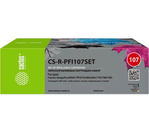 Картридж струйный Cactus CS-R-PFI107SET набор 5шт.упак. для Canon imageProGRAF iPF670/680/685/770/780/785