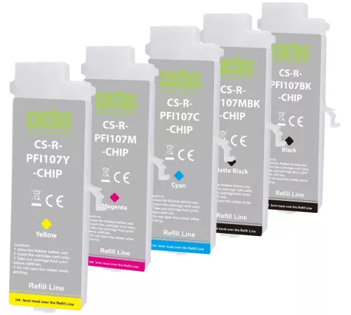 Картридж перезаправляемый струйный Cactus CS-R-PFI107SET-CHIP набор 5шт.упак. для Canon imageProGRAF iPF670/680/685/770/780/785 с чипом