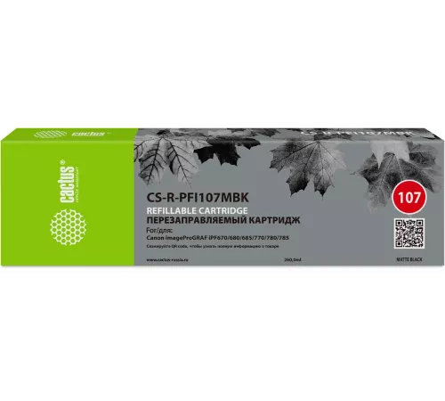 Картридж перезаправляемый струйный Cactus CS-R-PFI107MBK черный матовый для Canon imageProGRAF iPF670/680/685/770/780/785