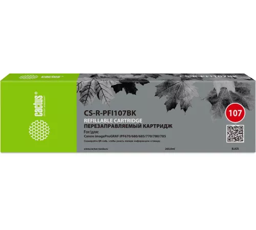 Картридж перезаправляемый струйный Cactus CS-R-PFI107BK черный для Canon imageProGRAF iPF670/680/685/770/780/785