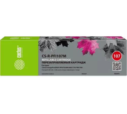 Картридж перезаправляемый струйный Cactus CS-R-PFI107M пурпурный для Canon imageProGRAF iPF670/680/685/770/780/785