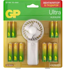 Батарея GP Ultra 15AU/24AU/FANWETA21-2CRSBC24 AA/AAA (промо:Вентилятор в подарок) (24шт) блистер