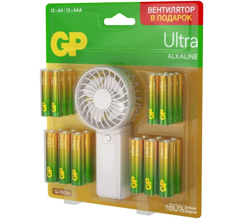 Батарея GP Ultra 15AU/24AU/FANWETA21-2CRSBC24 AA/AAA (промо:Вентилятор в подарок) (24шт) блистер