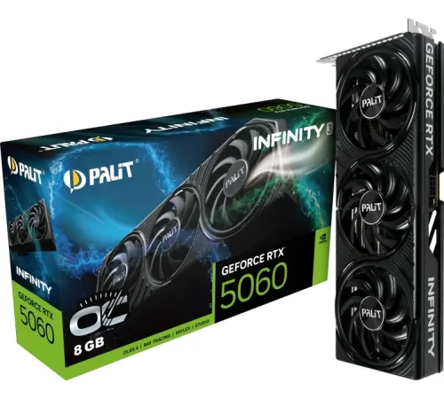 Видеокарта Palit PCI-E nVidia GeForce RTX5060 8G INFINITY 3 OC (8Gb/GDDR7/128bit/HDMI, DP) RTL (NE75060T19P1-GB2063S)