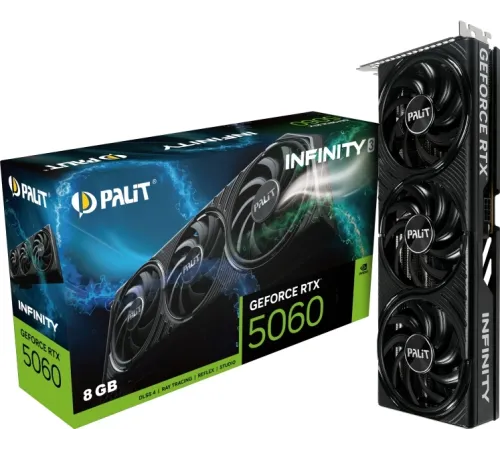 Видеокарта Palit PCI-E nVidia GeForce RTX5060 8G INFINITY 3 (8Gb/GDDR7/128bit/HDMI, DP) RTL (NE75060019P1-GB2063S)