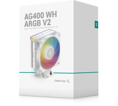 Вентилятор для процессора Deepсool AG400 ARGB V2 WH (Soc 1700/115X/1200/1851/AM5/AM4, 120mm, 2100rpm, 31.6 дБ, 220W, PWM 4-pin, Al+Cu) (R-AG400-WHA