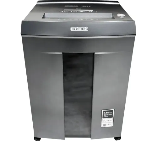 Шредер Office Kit S300 0,8x5 черный (секр.P-7) фрагменты 8лист. 33лтр. пл.карты CD
