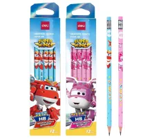 Карандаш ч/г Deli EC058-HB 2.2мм шестигран. тополь ассорти ластик