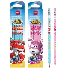 Карандаш ч/г Deli EC058-HB 2.2мм шестигран. тополь ассорти ластик