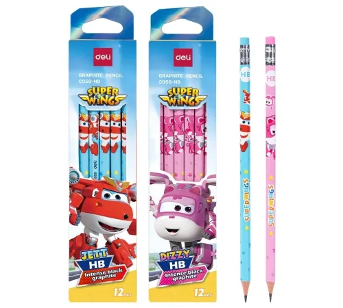 Карандаш ч/г Deli EC058-HB 2.2мм шестигран. тополь ассорти ластик