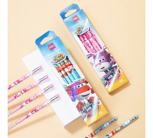 Карандаш ч/г Deli EC058-HB 2.2мм шестигран. тополь ассорти ластик