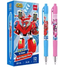 Ручка шариков. автоматическая Deli Super Wings (EQ61-BL) ассорти d=0.7мм син. черн. 1стерж. пулевидный пиш. наконечник кругл. резин. манжета чернила пониженной вязкости