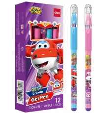 Ручка гелев. Deli Super Wings (EG105-PR) ассорти d=0.5мм фиол. черн. 1стерж. пулевидный пиш. наконечник кругл. резин. манжета