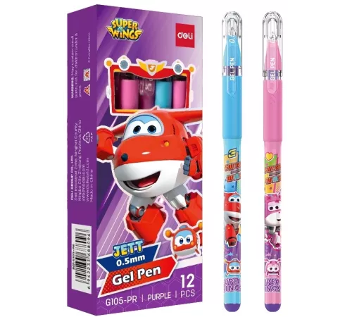 Ручка гелев. Deli Super Wings (EG105-PR) ассорти d=0.5мм фиол. черн. 1стерж. пулевидный пиш. наконечник кругл. резин. манжета