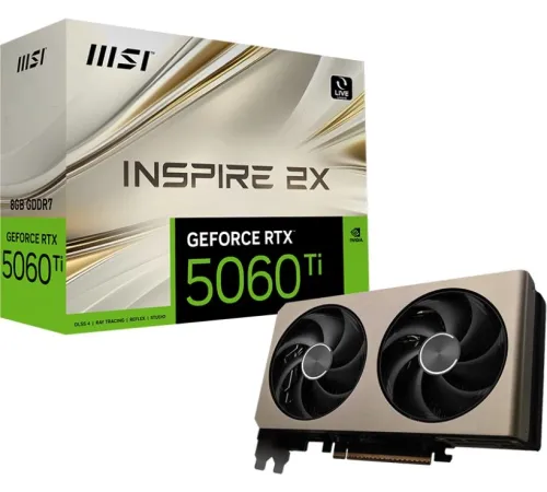 Видеокарта MSI PCI-E 5.0 RTX 5060 Ti 8G INSPIRE 2X NVIDIA GeForce RTX 5060TI 8Gb 128bit GDDR7 2602/28000 HDMIx1 DPx3 HDCP Ret