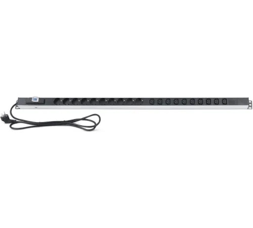 Rexant (04-2605) Блок распределения питания для 19" шкафов, верт, 10 розеток СЕЕ 7/4, 10 розеток C13, 16А, автомат защиты, алюм корп, шнур 2м, вилка СЕЕ 7/7
