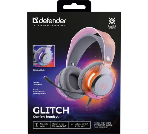 Игровая гарнитура DEFENDER (62490) Glitch белый, RGB