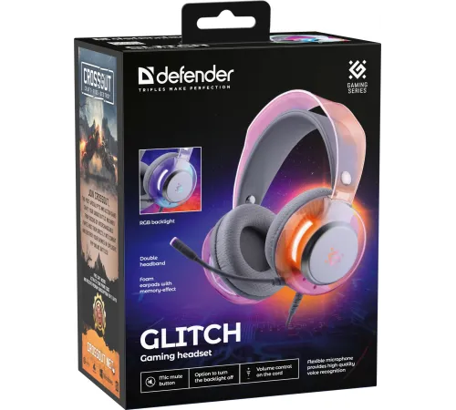 Игровая гарнитура DEFENDER (62490) Glitch белый, RGB