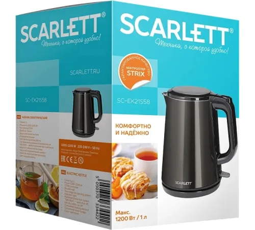 Чайник электрический Scarlett SC-EK21S58 1л. 1200Вт черный корпус: металл/пластик Чайник электрический Scarlett SC-EK21S58 1л. 1200Вт черный корпус: металл/пластик