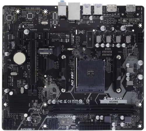 Материнская плата Biostar A520MS Soc-AM4 AMD A520 2xDDR4 mATX AC`97 8ch(7.1) GbLAN RAID+HDMI+DP