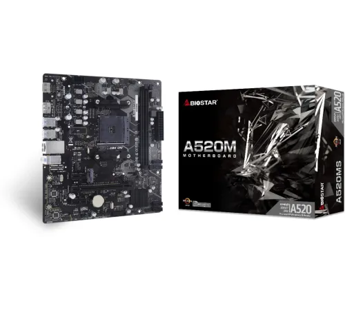 Материнская плата Biostar A520MS Soc-AM4 AMD A520 2xDDR4 mATX AC`97 8ch(7.1) GbLAN RAID+HDMI+DP