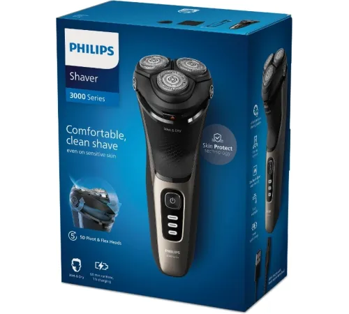 Бритва роторная Philips S3242/12 питан.:аккум. черный/серебристый