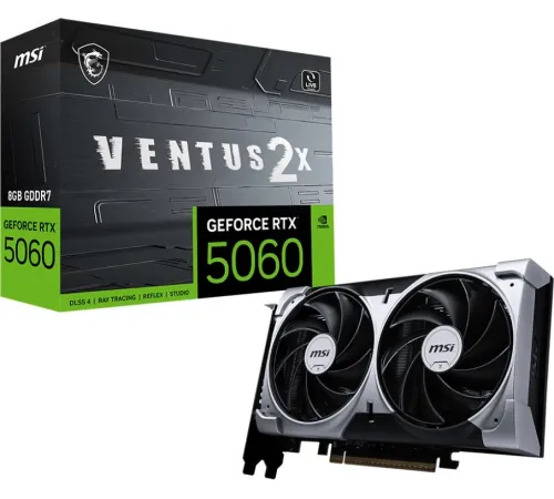 Видеокарта MSI PCI-E 5.0 RTX 5060 8G VENTUS 2X NVIDIA GeForce RTX 5060 8Gb 256bit GDDR7 2497/28000 HDMIx1 DPx3 HDCP Ret Видеокарта MSI PCI-E 5.0 RTX 5060 8G VENTUS 2X NVIDIA GeForce RTX 5060 8Gb 256bit GDDR7 2497/28000 HDMIx1 DPx3 HDCP Ret