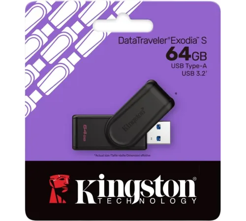 Флеш Диск Kingston 64GB DataTraveler Exodia S DTXS/64GB USB3.2 Gen1 черный