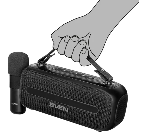 SVEN PS-255, черный (12 Вт, Bluetooth, FM, USB, караоке микрофон, 3600мА*ч)