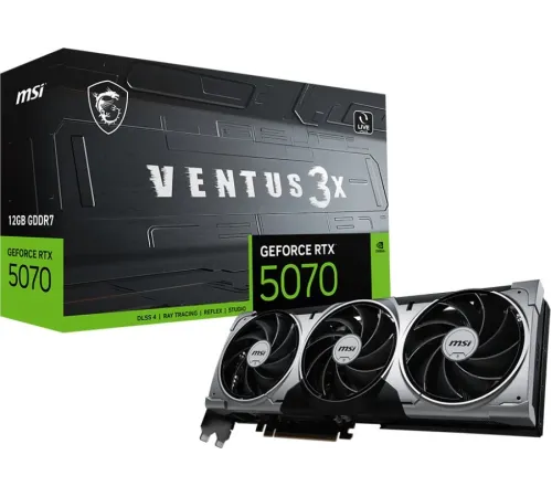 Видеокарта MSI PCI-E 5.0 RTX 5070 12G VENTUS 3X NVIDIA GeForce RTX 5070 12Gb 192bit GDDR7 2542/28000 HDMIx1 DPx3 HDCP Ret Видеокарта MSI PCI-E 5.0 RTX 5070 12G VENTUS 3X NVIDIA GeForce RTX 5070 12Gb 192bit GDDR7 2542/28000 HDMIx1 DPx3 HDCP Ret