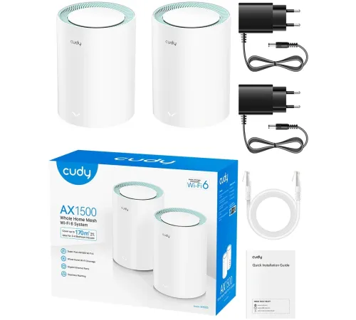 Бесшовный Mesh роутер Cudy M1500 AX1500 10/100/1000BASE-TX (упак.:2шт)