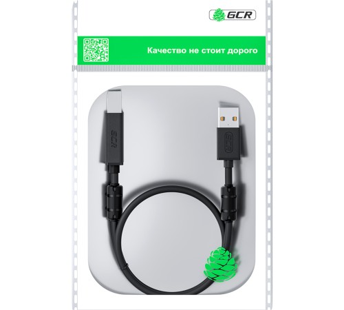 GCR Кабель PROF 3.0m USB 2.0, AM/BM, черный, ферритовые кольца, 28/24 AWG, экран, армированный, морозостойкий, GCR-52417 Кабель Greenconnect 2 м (GCR-52417)