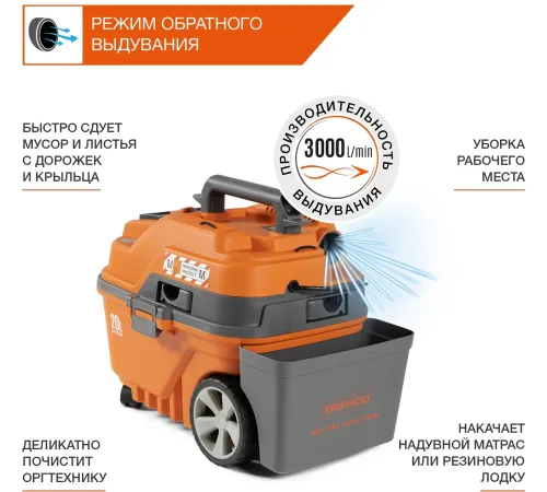 Строительный пылесос Daewoo DAVC 2000 Home 1500Вт (уборка: сухая/сбор воды/выдув) оранжевый Строительный пылесос Daewoo DAVC 2000 Home 1500Вт (уборка: сухая/сбор воды/выдув) оранжевый