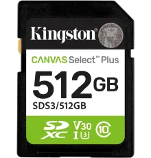 Флеш карта SDXC 512GB Kingston SDS3/512GB Canvas Select Plus w/o adapter